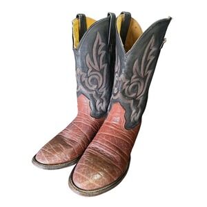 Vintage Nocona Boots Elephant Pattern Cowboy Brown Size 7.5 D  USA 90s